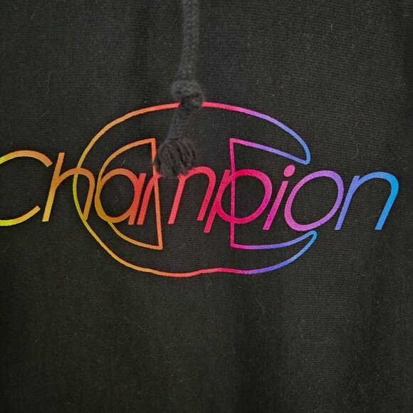 Champion Reverse Weave Black Rainbow Logo Heavyweight Hoodie Size 2XL - Picture 4 of 6